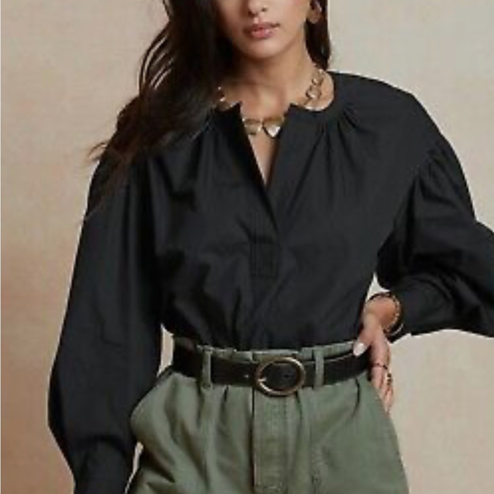Banana Republic Black Long-Sleeve Blouse